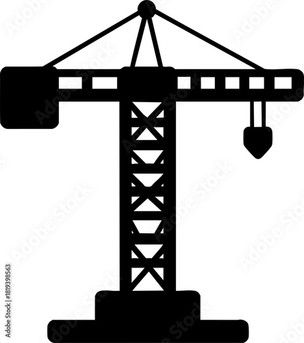 Construction crane tower icon in black vector design on a white background