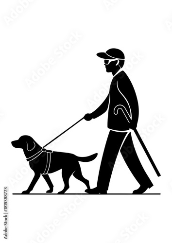 Visually Impaired Person with Guide Dog Silhouette