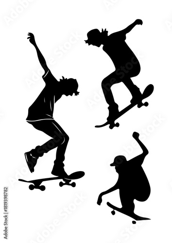 Skateboarder Performing Tricks Silhouettes