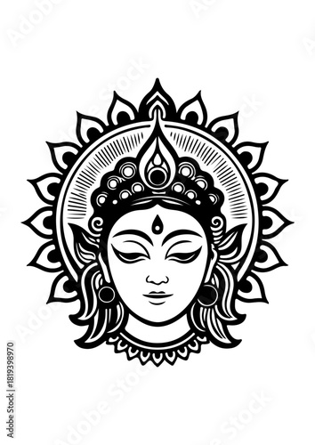 Hindu Goddess or Bodhisattva Face Icon