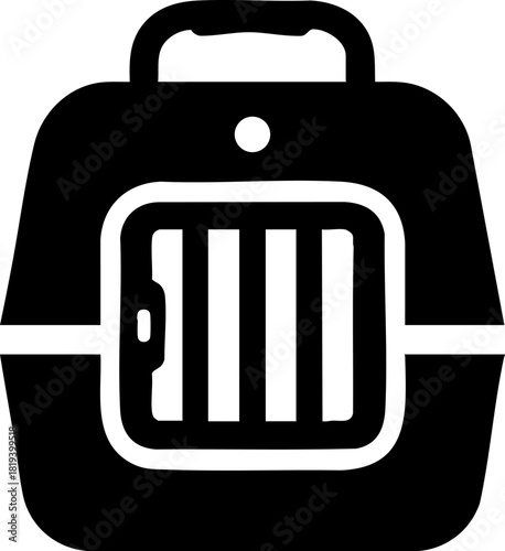Black vector icon of a pet carrier box suitable for travel and pet transportation needs