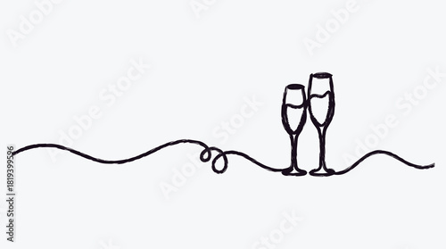 Simple line art illustration with champagne flutes for celebration or greeting