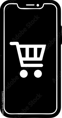 Modern smartphone icon displaying shopping app on clean white background