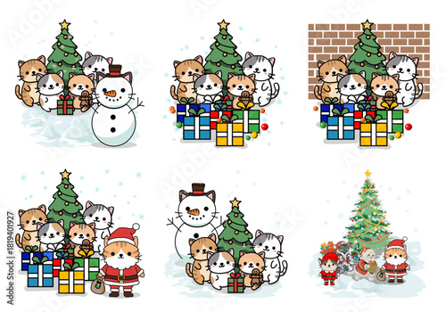 Adorable Feline Christmas Illustration Pack l Cute Christmas Cats Holiday Set
