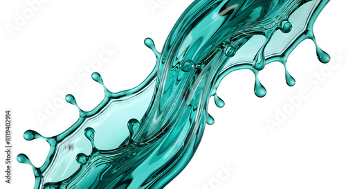 Teal Liquid Splash Wave - 3D Turquoise Water Flow, Dynamic Fluid Motion, Fresh Clean Wave