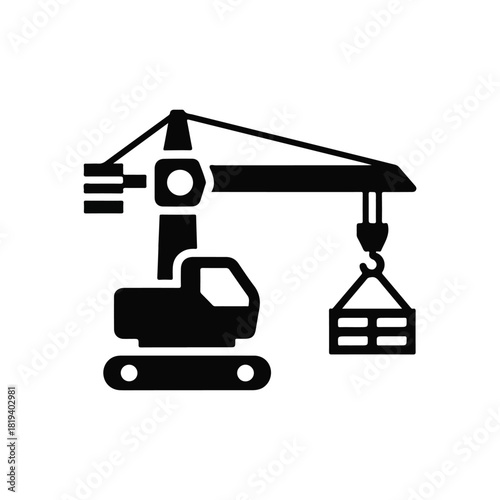 Construction Site Tower Crane Machine Icon - Vector Art on White Background