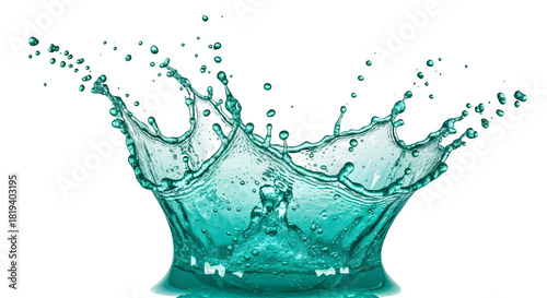 Turquoise Water Splash Crown - 3D Liquid Drop Impact, Blue-Green Fluid Ring Isolated