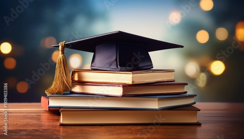 a graduation cap resting on a stack of books symbolizing online college prep courses for aspiring students
