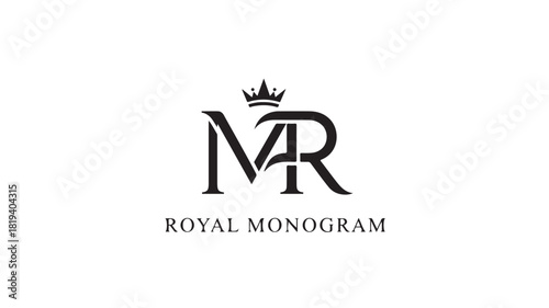 Elegant royal monogram logo featuring the letters M and R with a crown vector design for luxury branding and identity