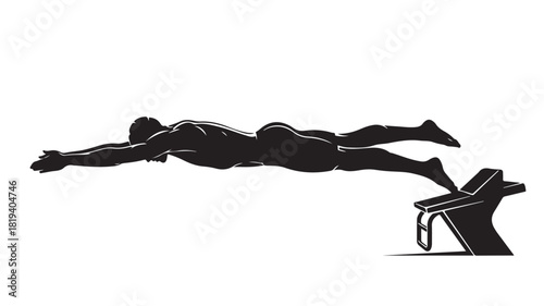 Swimmer diving from starting block silhouette illustration of athlete in mid-air vector design element for sports and competition concepts