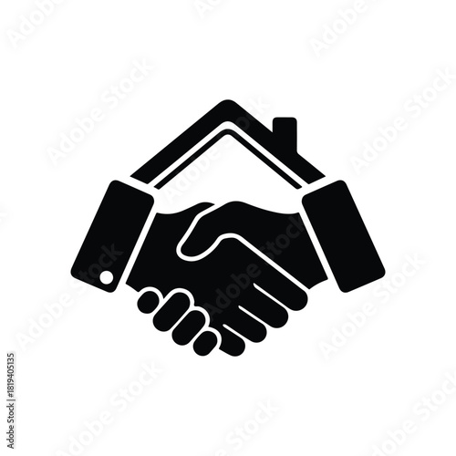 Real Estate Deal Handshake and House Roof Icon - Vector Art on White Background