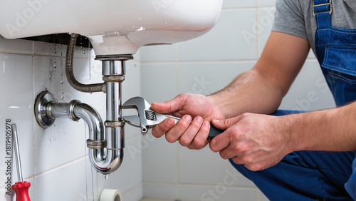 Foto plumber fixing sink