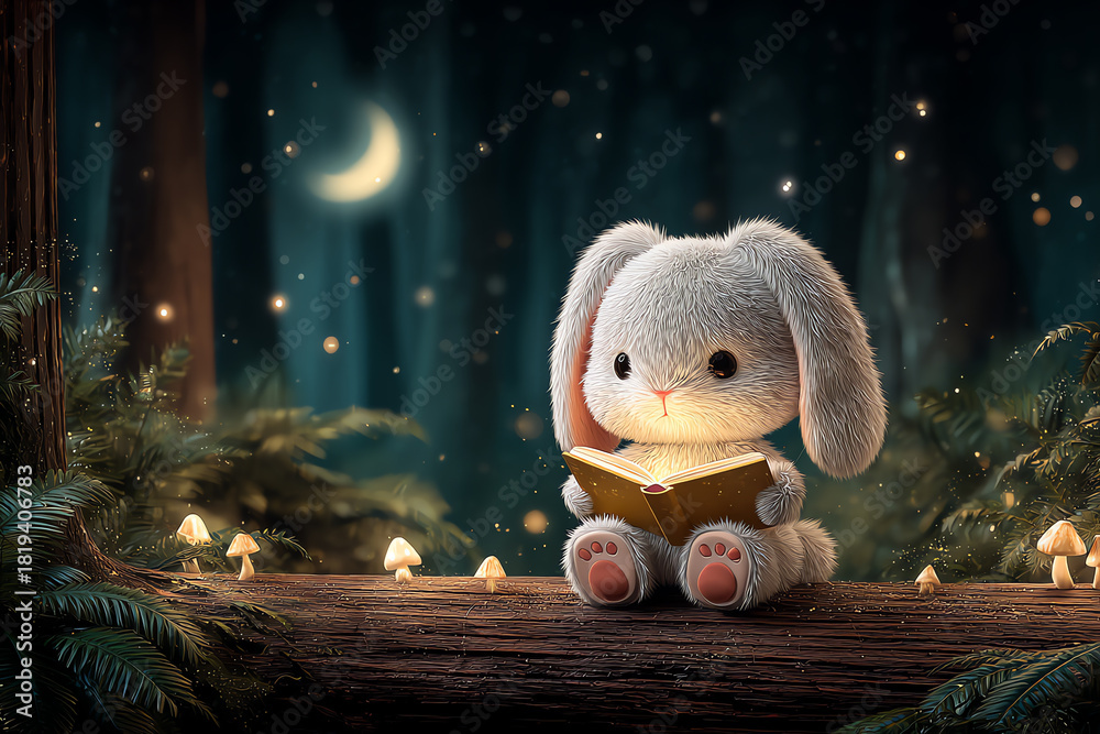 Naklejka premium bunny reading book, AI generated