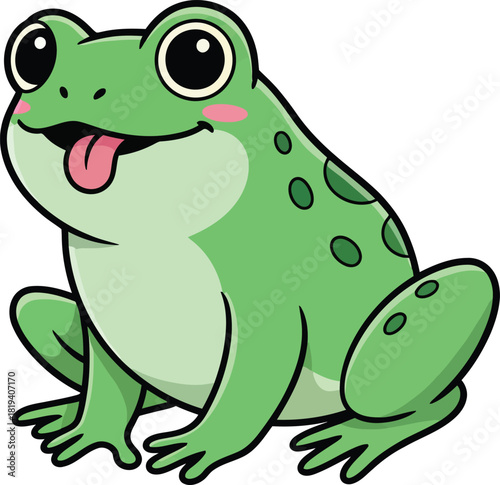 Cute kawaii frog vector illustration happy cartoon amphibian with tongue out green frog character for kids stickers t shirts and more
