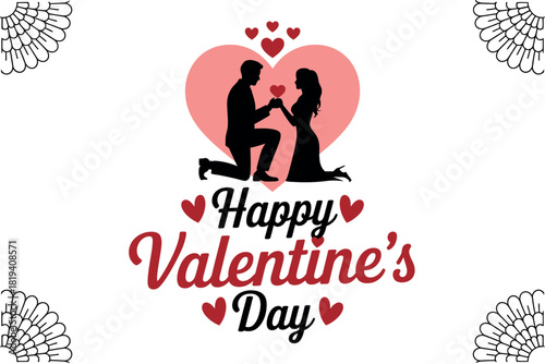 A couple silhouetted against a heart shape, celebrating Valentine's Day with a proposal.