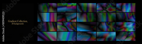 A collection of gradients, cool iridescent tones, abstract backgrounds, dark backgrounds. natural and calming tones, modern background set	
