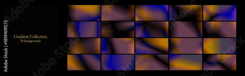 A collection of gradients, cool iridescent tones, abstract backgrounds, dark backgrounds. natural and calming tones, modern background set	
