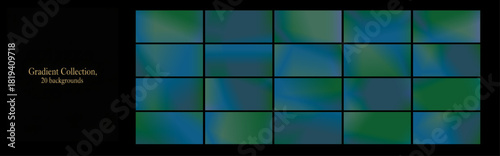 A collection of gradients, deep tones from light to dark green, abstract backgrounds. Green gradient for album covers. Calm photo collages with a green gradient.