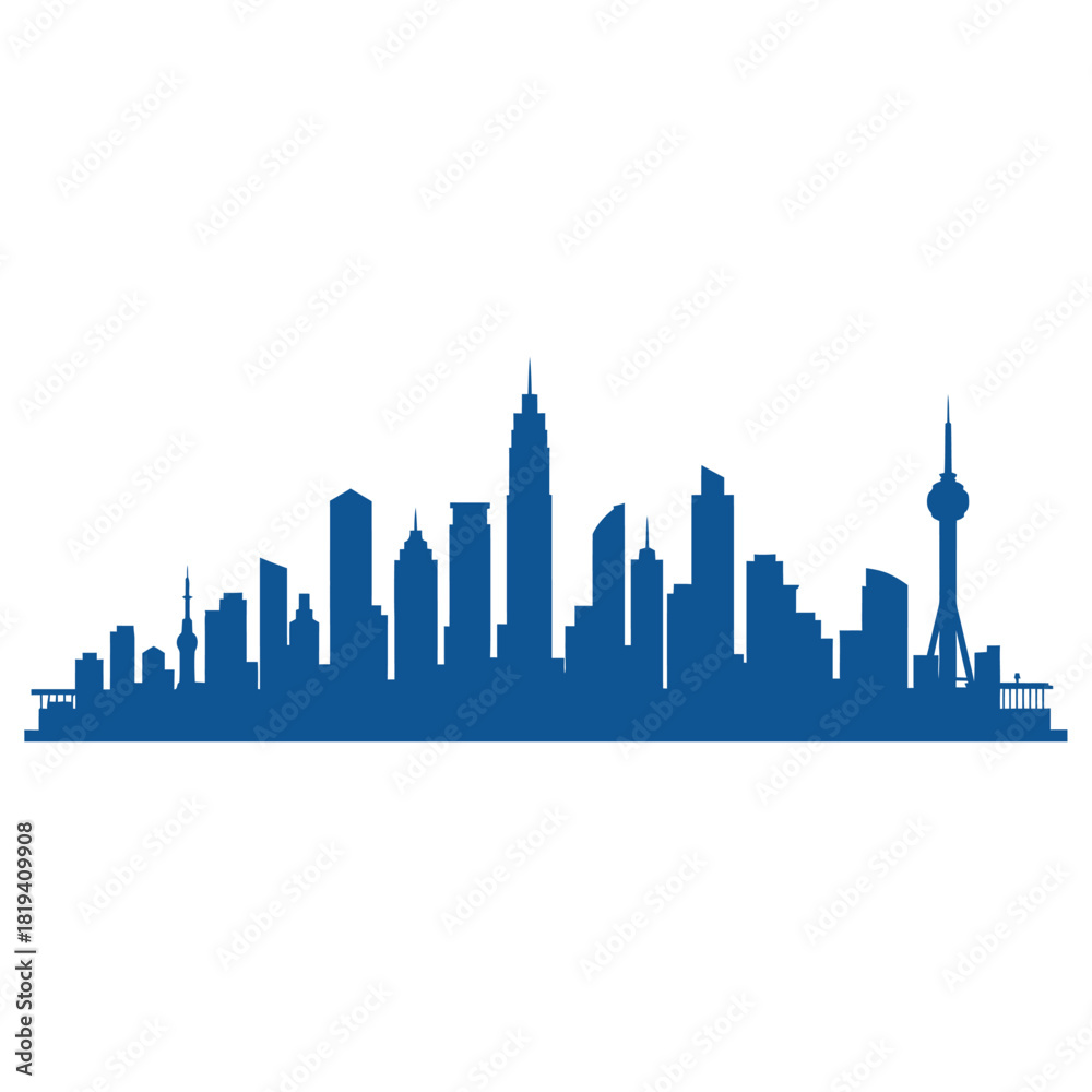 Obraz premium Blue cityscape skyline silhouette vector art