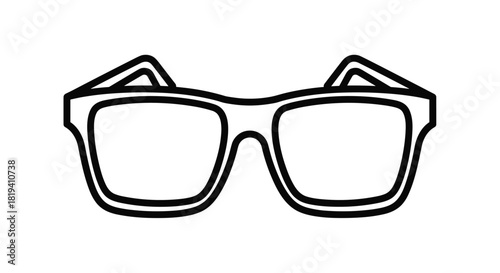 A simple black and white outline icon of classic rectangular eyeglasses or sunglasses for vision or style on a white background.