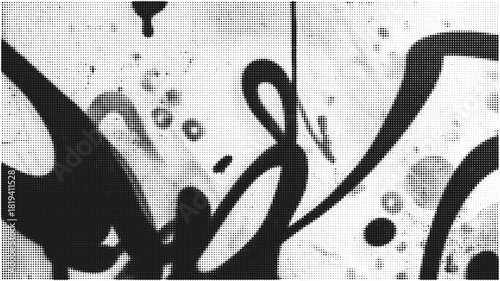 Black graffiti halftone urban art with dripping ink strokes and retro tone. Grunge street background for punk, pop, and modern graphic design.