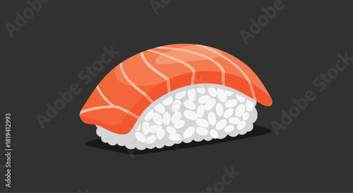 A perfectly crafted piece of salmon nigiri sushi featuring a delicate slice of fresh salmon draped over a mound of perfectly seasoned white rice.