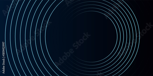 Blue abstract background with glowing circles. Swirl circular lines pattern. Geometric spiral. Twirl element. Modern graphic design. Futuristic technology concept.