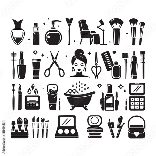 “Beauty Salon Icons Set – Professional Makeup & Hair Styling Vector”