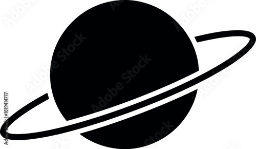 Simple black silhouette of a ringed planet icon