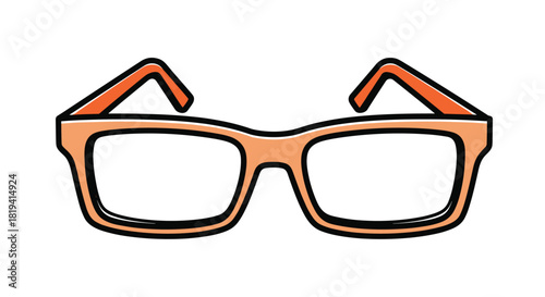 A stylish pair of eyeglasses featuring vibrant orange and subtle grey frames with clear lenses outlined in black on a white background.