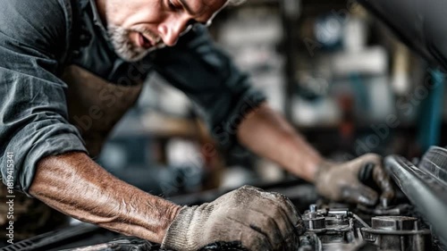 Wallpaper Mural Mechanic working on a car engine, hands close up, automotive repair Torontodigital.ca