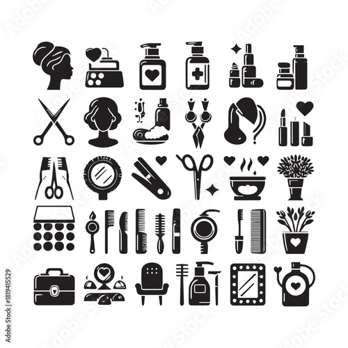Beauty Salon Icons Set – Hair Styling and Makeup Tools Collection