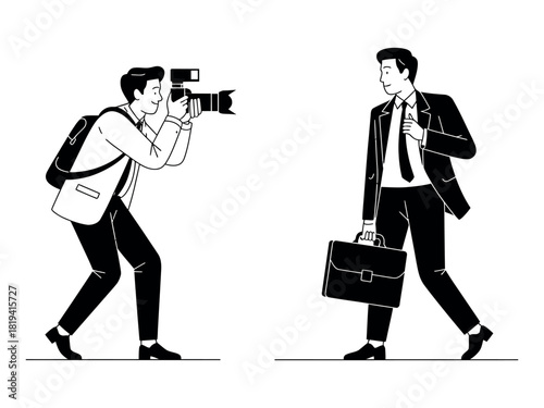 A photographer takes a portrait of a businessman holding a briefcase, capturing a professional moment.