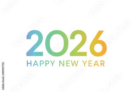 Happy New Year 2026 greeting card with colorful gradient text.