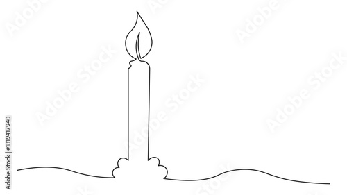 Simple line drawing of a tall burning candle
