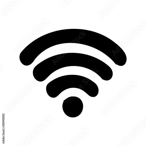 Wifi symbol in black with curved lines and a circle for signal