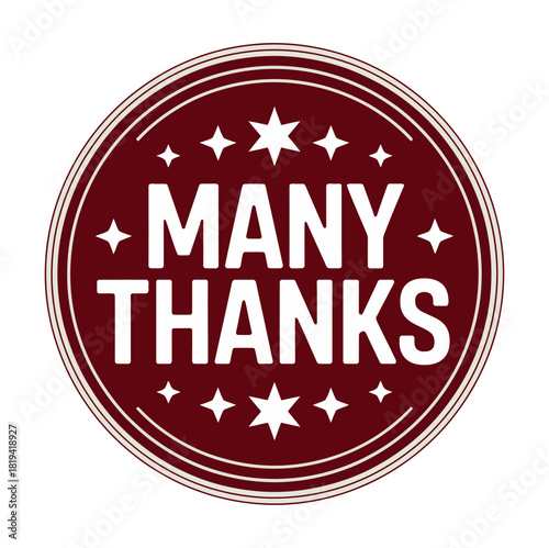 A circular badge with the words MANY THANKS displayed prominently in white text.