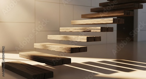 Illuminated wooden staircase showcasing minimalist interior design