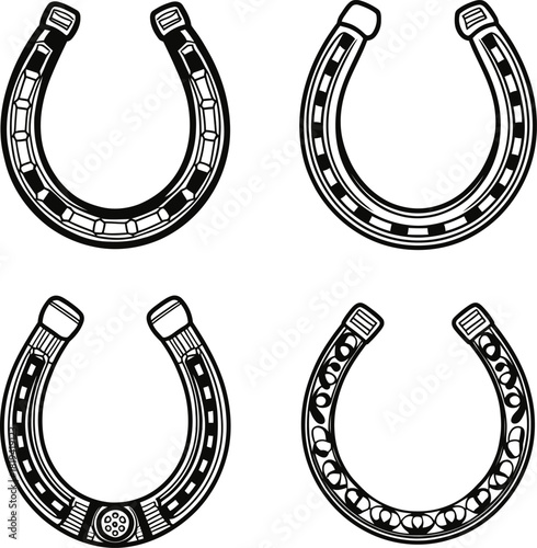Horseshoe Icon Set, Decorative Lucky Horseshoe Vector Collection