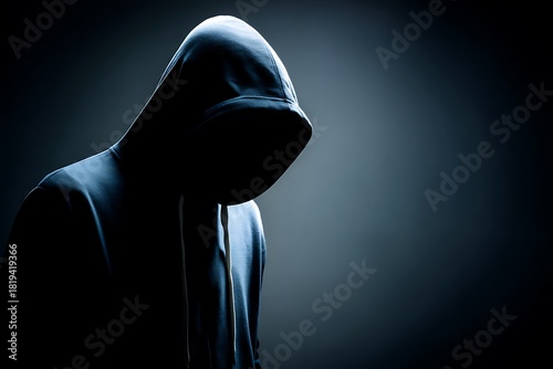 Anonymous person wearing hoodie in dark shadow