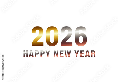 Happy New Year 2026 graphic with gold and silver numbers.