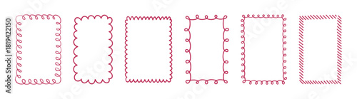 Hand drawn pink doodle borders set for greeting cards and invitations in cute whimsical style on transparent background