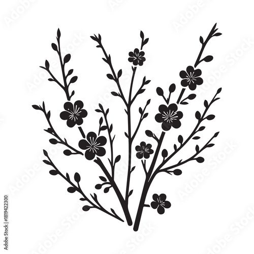 “Minimal Flower Branch Clipart | Botanical Silhouette Design”