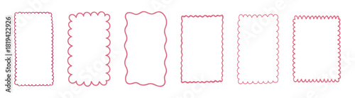 Hand drawn whimsical and vintage borders for greeting cards, wedding and birthday invitations. Wavy doodle frames in cute coquette coastal style on transparent background.