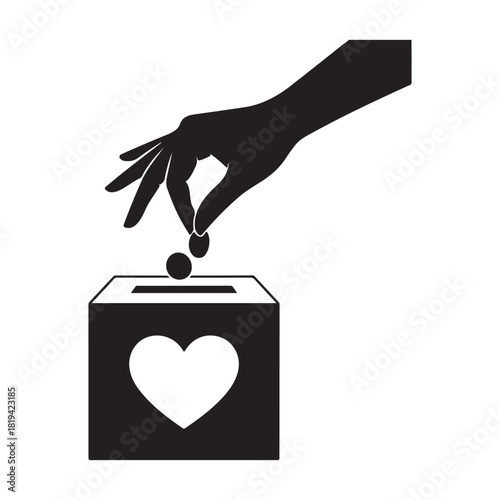 Hand donating coins to heart charity donation box