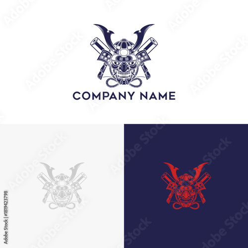 Intricate samurai mask logo design evoking power tradition and strength for brand identity