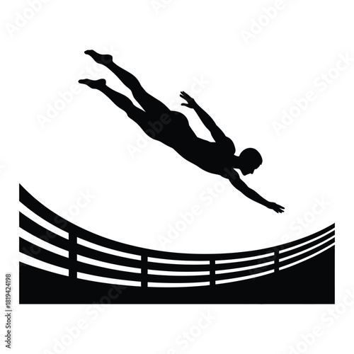 Silhouette of a diver jumping from a springboard isolated on
