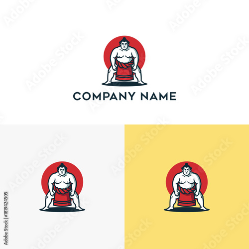 Strong sumo wrestler logo design for martial arts and combat sports brands, symbolizing strength, tradition, and competitive spirit in a bold graphic illustration
