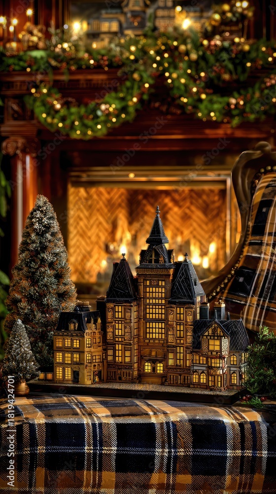 Obraz premium a cozy christmas fireplace adorned with a garland decoration 