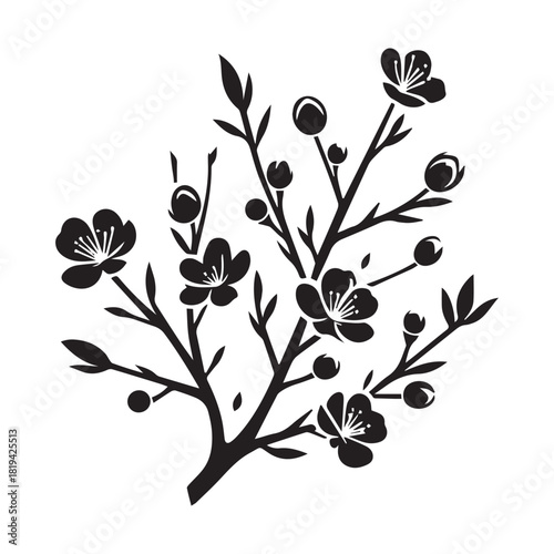 “Black Blossom Branch Clipart for Design Projects”